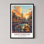 A framed art print with a clean, minimalist design hanging on a wall in a contemporary living room.