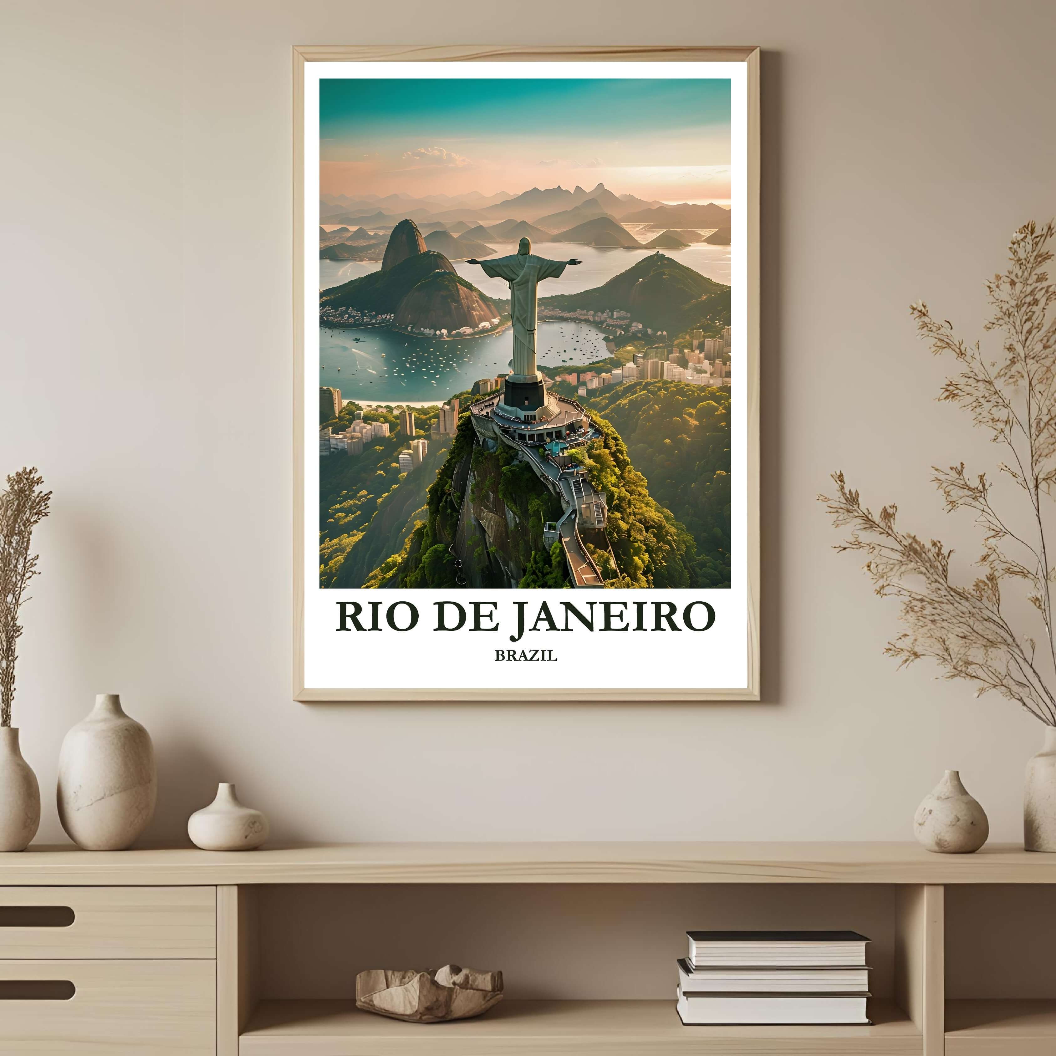 A framed, high-definition print of the Christ the Redeemer statue, one of the New 7 Wonders of the World, serving as a statement piece of decor.