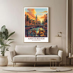 A professionally framed travel poster shown as a unique and elegant gift for a traveler, with gift wrapping details.