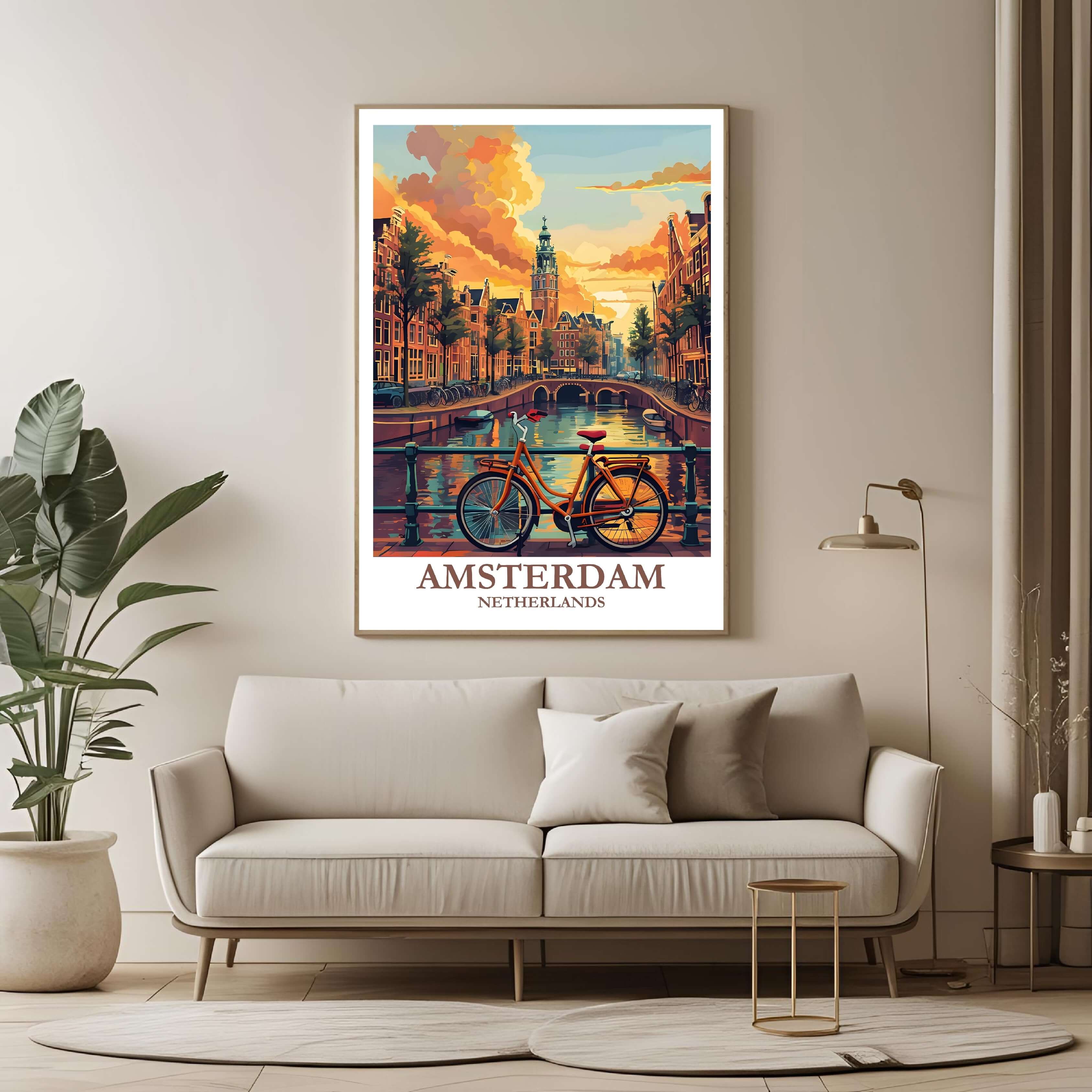 A professionally framed travel poster shown as a unique and elegant gift for a traveler, with gift wrapping details.