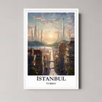 A framed art print of the Istanbul illustration with a minimalist white frame, ideal for a clean, cosmopolitan-themed room.