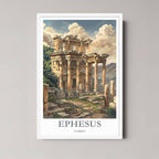 A framed art print of the Ephesus illustration with a minimalist white frame, perfect for a clean, historically-themed room.