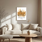 Angled shot of the framed Vatican print promoting it as an ideal luxury cultural gift for religious travelers and architecture lovers.