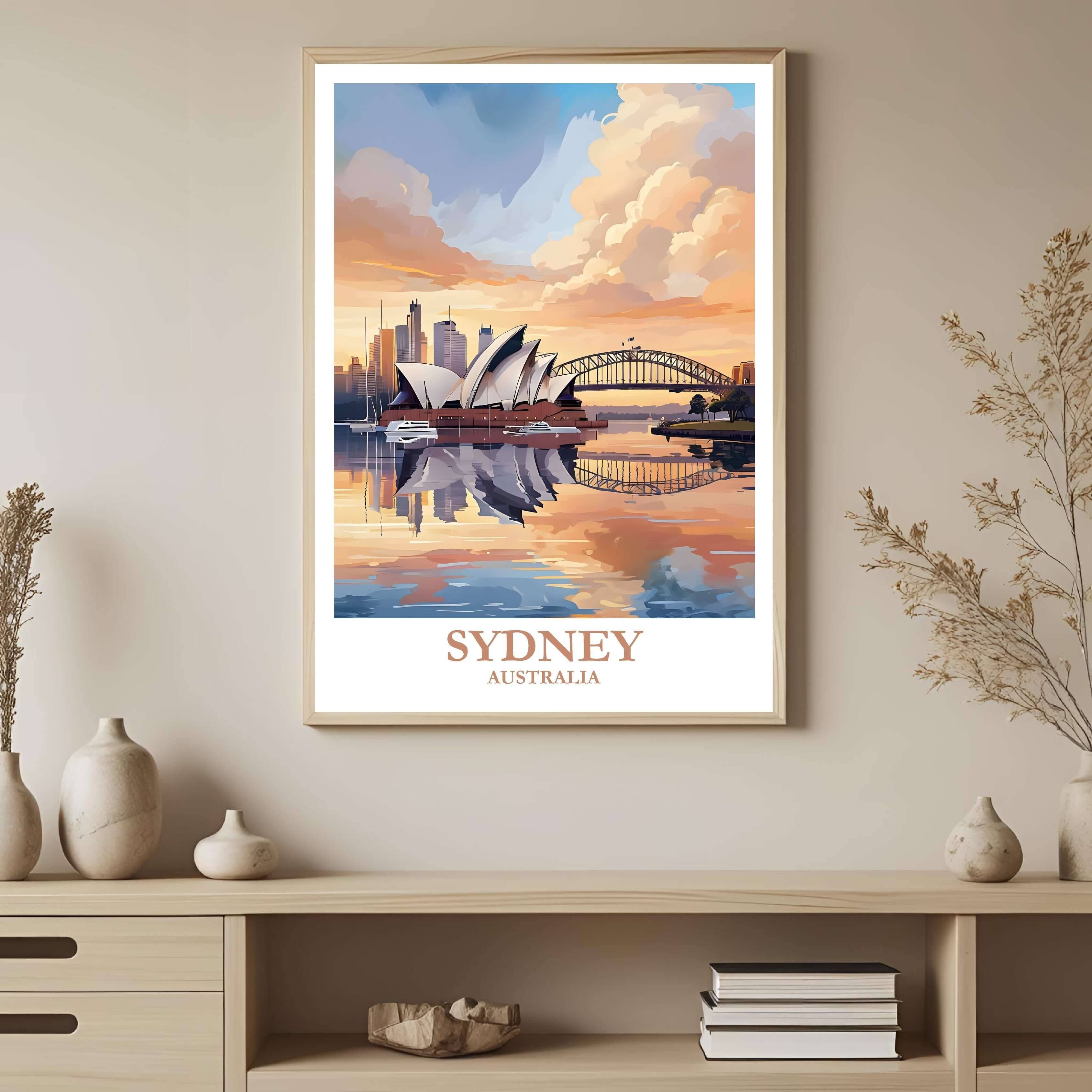 A framed art print with a stunning photograph of Auckland's Sky Tower and skyline, styled to complement modern, urban-inspired interiors.