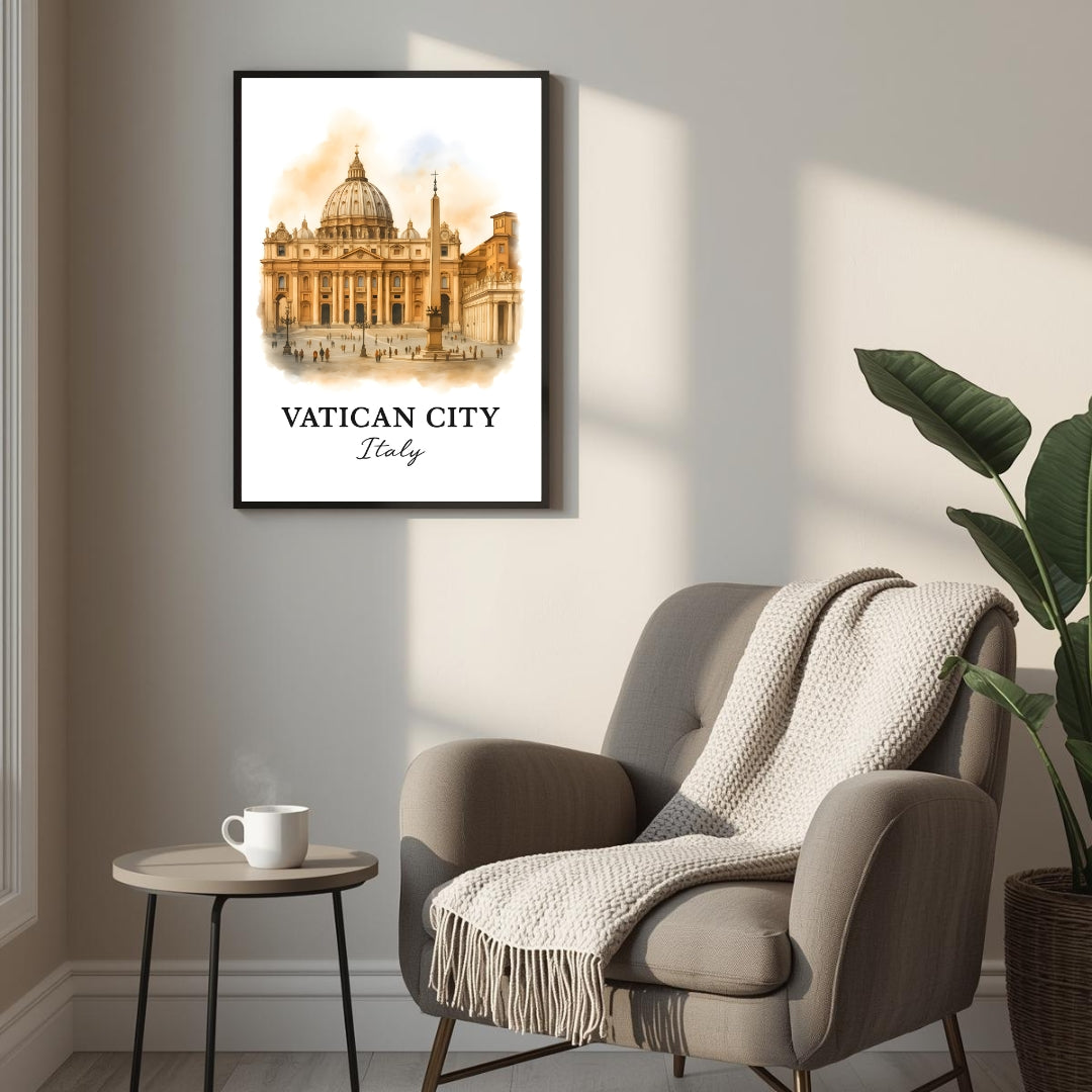 Framed St. Peter's Basilica print displayed as part of a curated European gallery wall. Shows seamless integration into luxury decor collections.