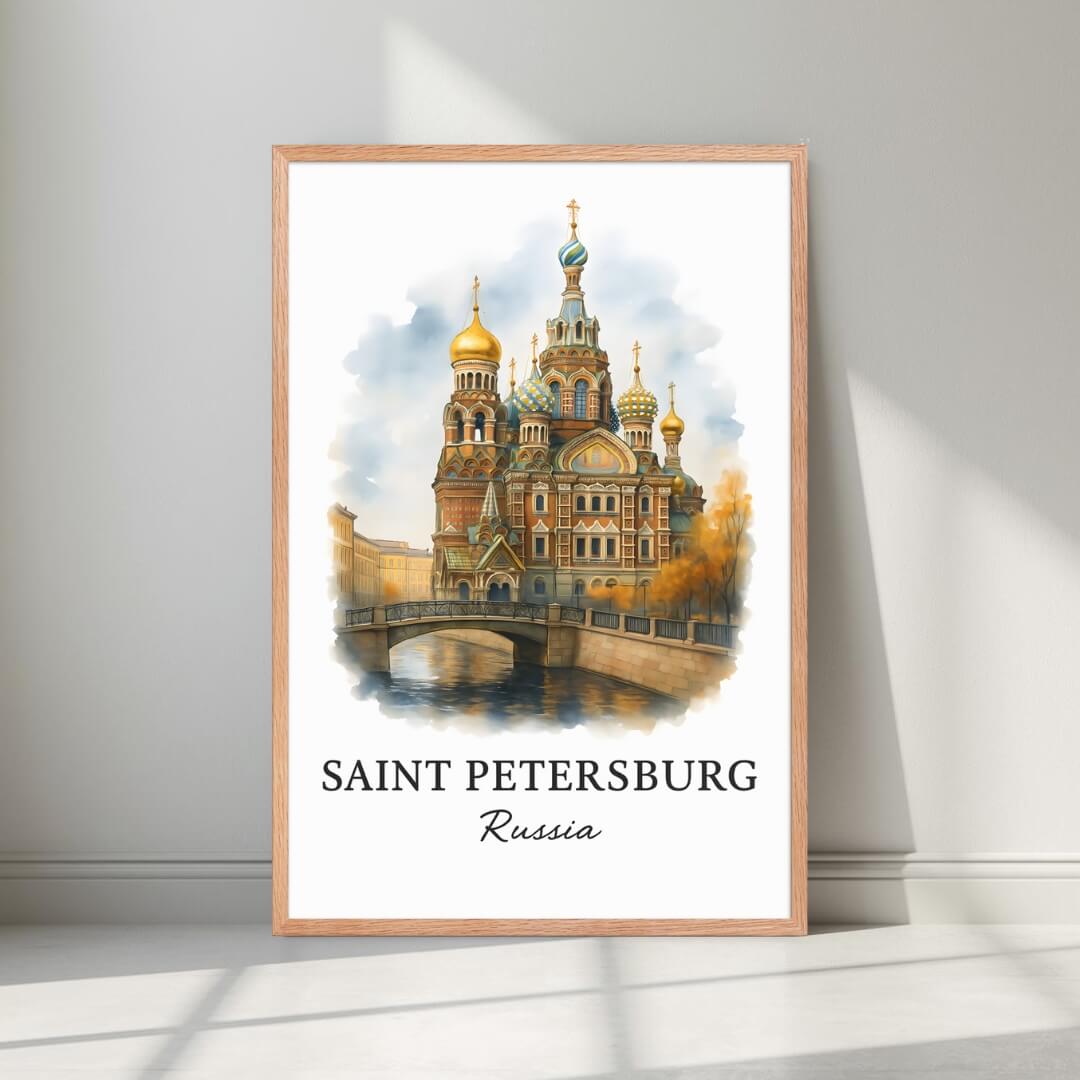Framed Church art in a natural Red Oak wood frame. Emphasizes the warm, opulent tones and the bridge view over the canal.