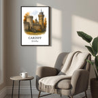 Framed Cardiff Castle print displayed as part of a curated European gallery wall. Shows seamless integration into luxury decor collections.